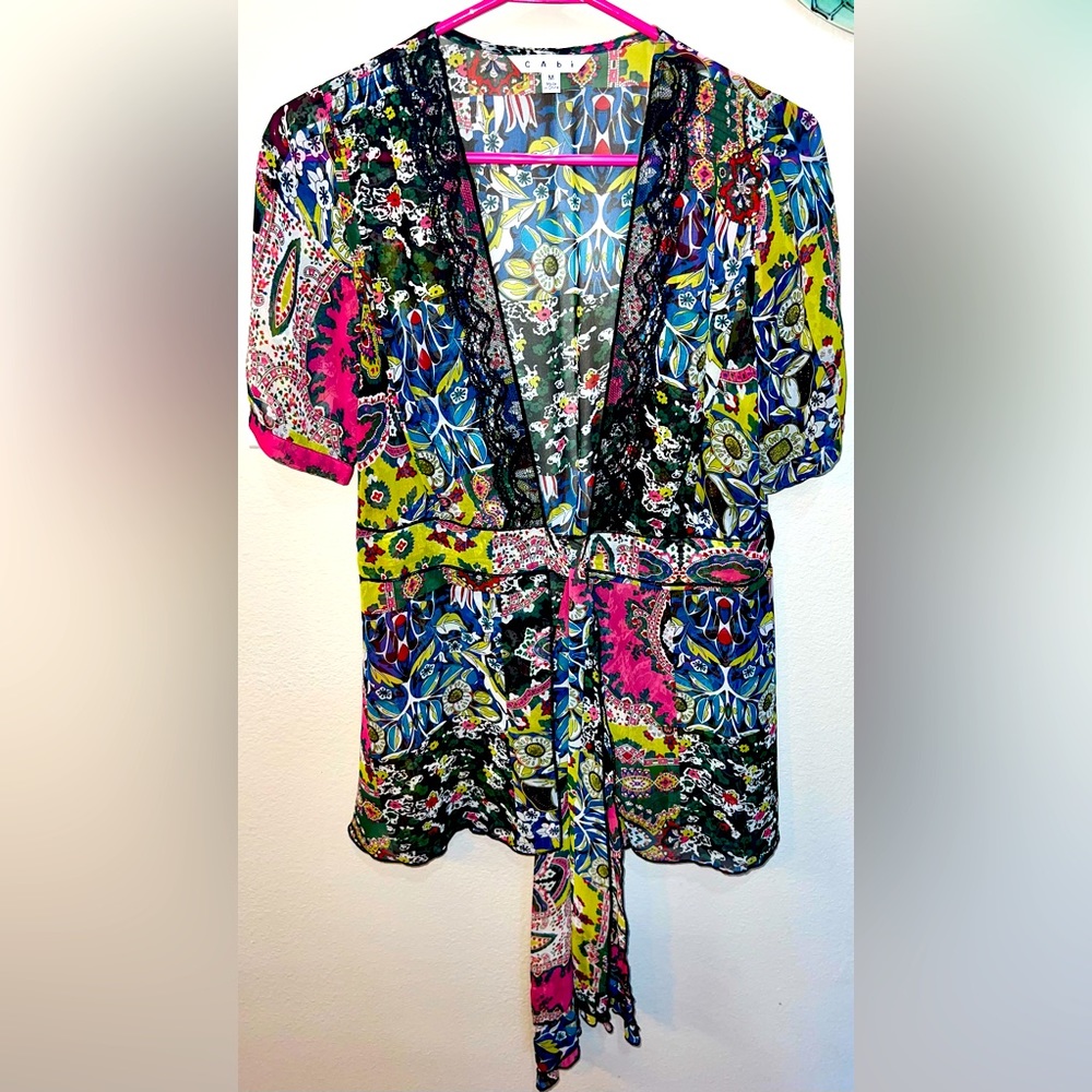 Cabi Floral Multicolor Blouse Sz M